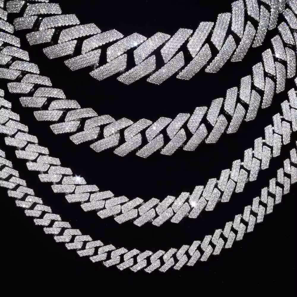20mm 4 Rows Luxury Custom Iced Jewelry 925 Sterling Silver Moissanite Cuban Chain VVS1 Mens Choker Moissanite Cuban Link Chain