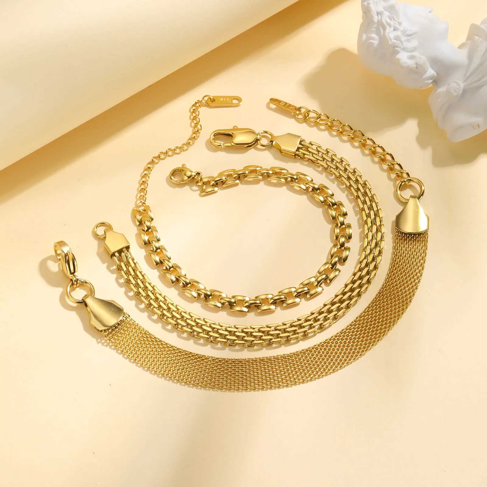 Waterproof Mesh Chain Bracelet Adjustable 18k Gold Plated Link Bracelet Non Tarnish Wholesale Jewelry W250630