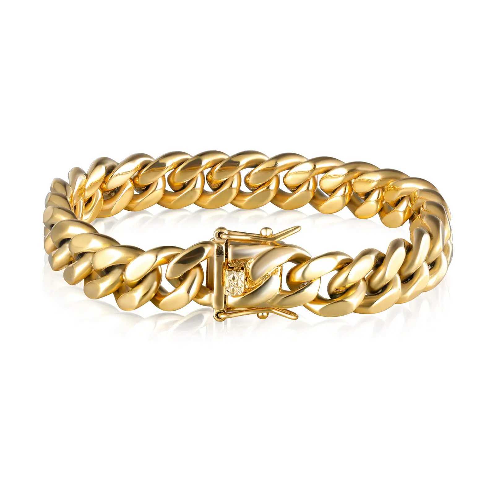 Men Stainless Steel Bracelet 6-14mm 18K Gold Plated Miami Cuban Link Charm Bracelet For Men Pulsera Acero Inoxidable W250630