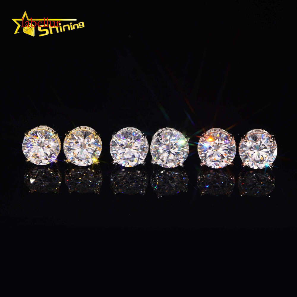 GRA Certificate High Quality Big Size 13mm Dia Iced Out Sier Stud Moissanite Hip Hop Earrings