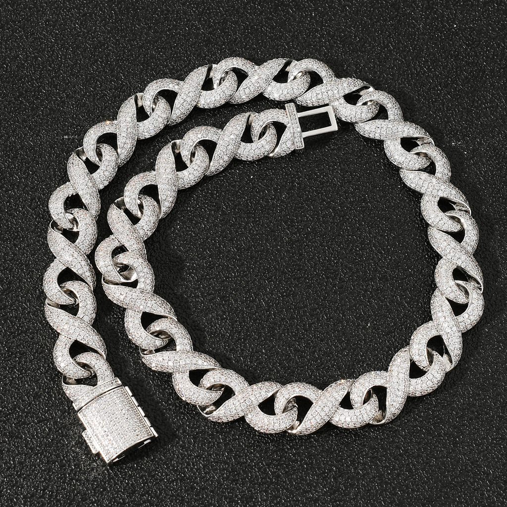 Luxury Jewelry New Arrival 15mm Infinity 8 Chain Rose Gold Cuban Link Iced Out High Quality Trendy Hip Hop Bling Bling Necklace Pass the diamond teste