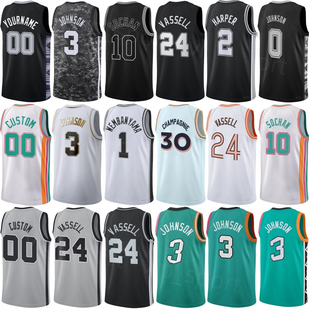 Printed Basketball 25/26 Draft Victor Wembanyama Jerseys 1 DeAaron Fox 4 Dylan Harper 2 Carter Bryant 11 Devin Vassell Stephon Castle Keldon Johnson Woman Mans Kids