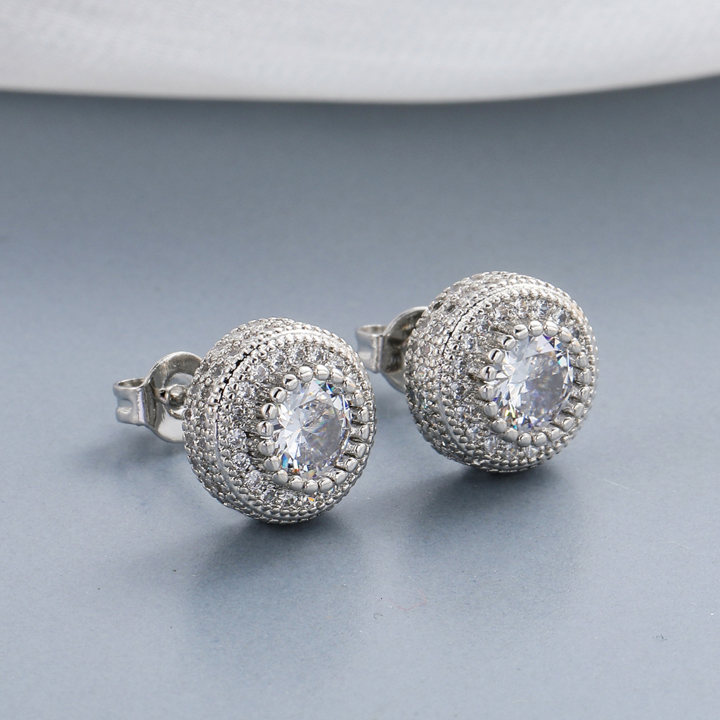 Luxury Jewelry Hip Hop Round Full Iced Out Bling Bling Rose Gold Unisex Premium Luxury Trendy Hip Hop Earrings Pass the diamond tester