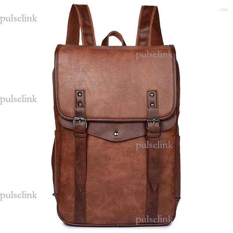 Backpack Multifunctional Vintage Waterproof Men School Bags Leather Backpacks Travel Retro 15.6 Inch