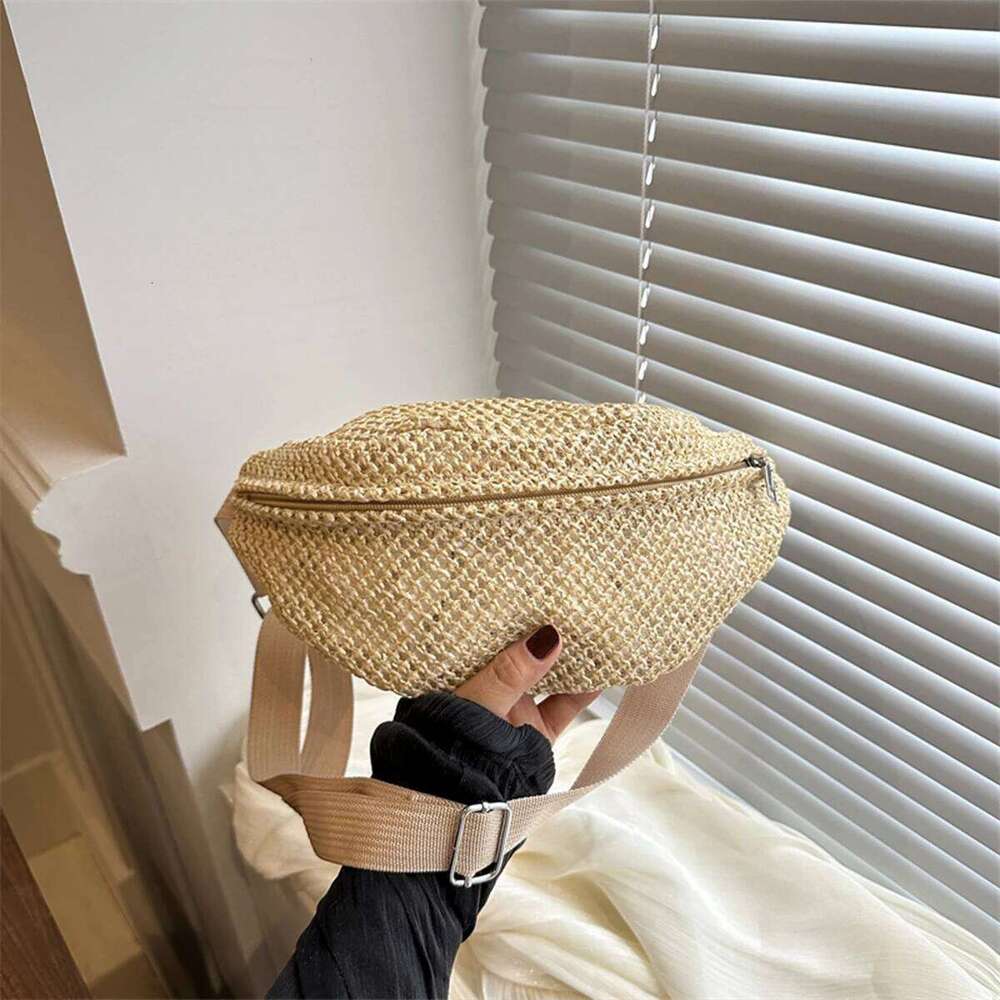 Beach Vacation Lightweight Crossbody Women's Hollow-Out Woven Chest Adjustable Strap for Resort Daily Straw Bag