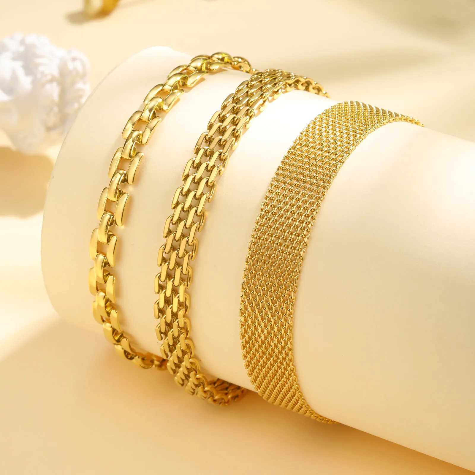 Waterproof Mesh Chain Bracelet Adjustable 18k Gold Plated Link Bracelet Non Tarnish Wholesale Jewelry W250630