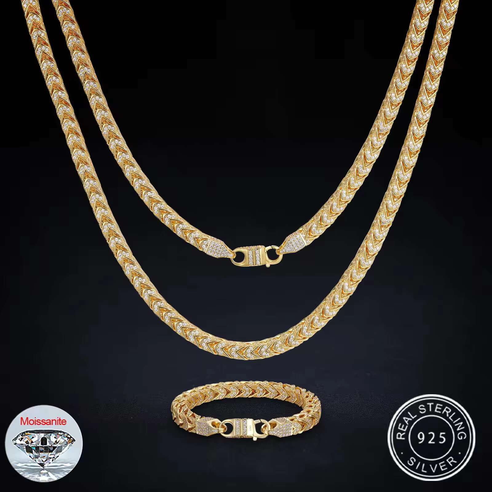 HipHop Jewelry 6mm 8mm 18K Gold Plated 925 Sterling Silver Cuban Chain Moissanite Diamond Iced Out Franco Necklace for Men