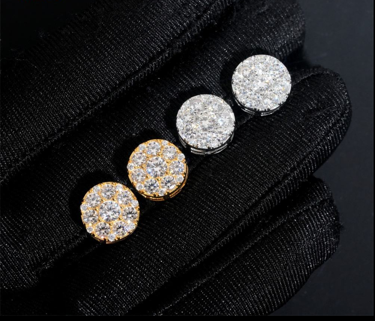 Hip Hop New Design Iced Out Stud 11mm Width 925 Silver Gold Plated Moissanite Earring