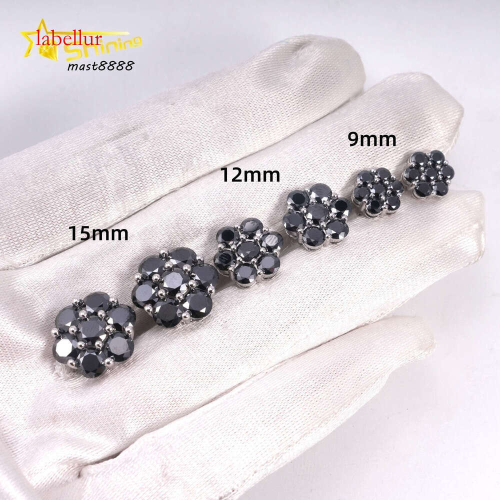 Hot Sale Fine Jewelry Black Dia Hip Hop Iced Out Sterling Sier Flower Moissanite Earrings