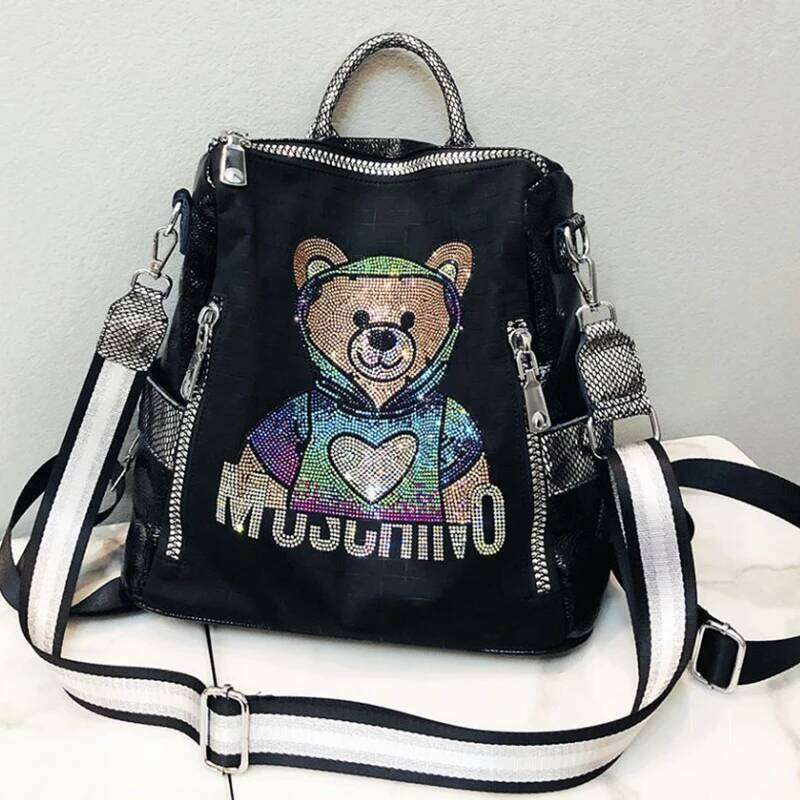 2024 New Brand Women's Backpack Colorful Dias Cute Bear Bagpack Large Capacity Fashion Shoulder Bag Girl' Schoolbag
