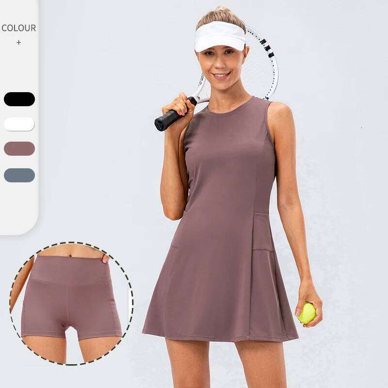 Tennis Dress Women With Separate Shorts Sleeveless Golf Sport Skirts Set with Pockets Training Running Fiess Female Badminton