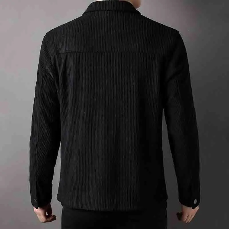 Autumn Polo Neck Corduroy Jacket Mens Solid Button Pocket Korean Youth Fashion Business Casual Work Coat Long Sleeved Top 250628