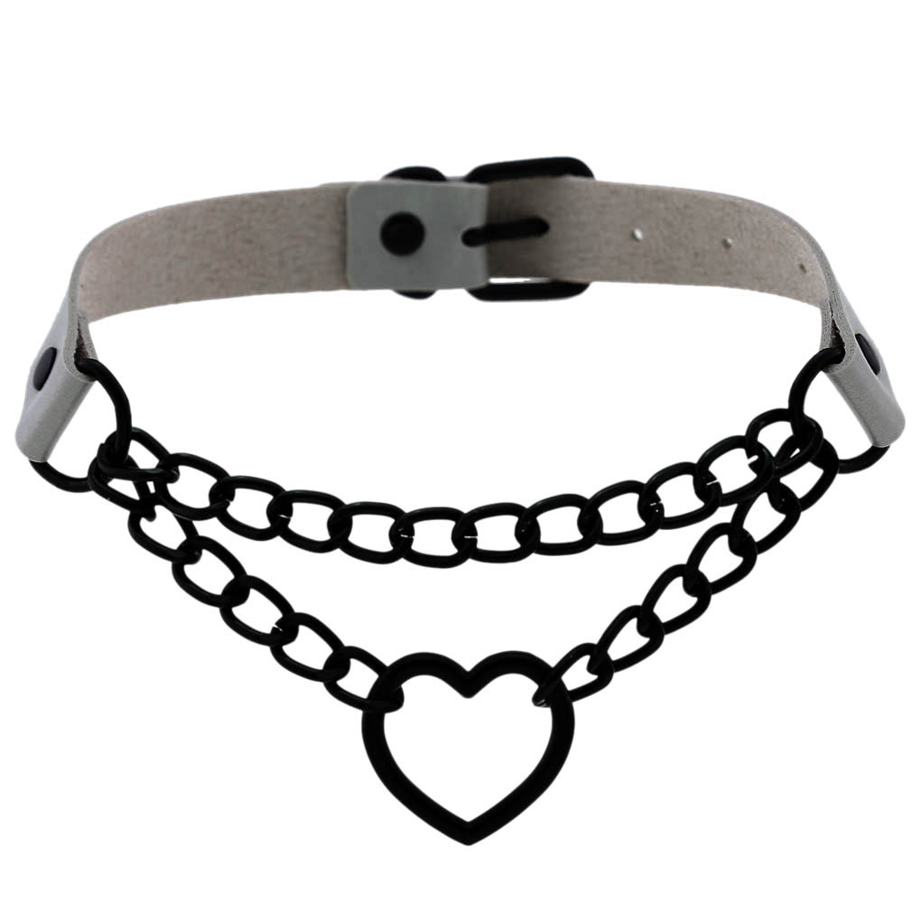 Stage Wear Harajuku PU Leather Heart Choker Black Chain Fashion Collarbone Necklace