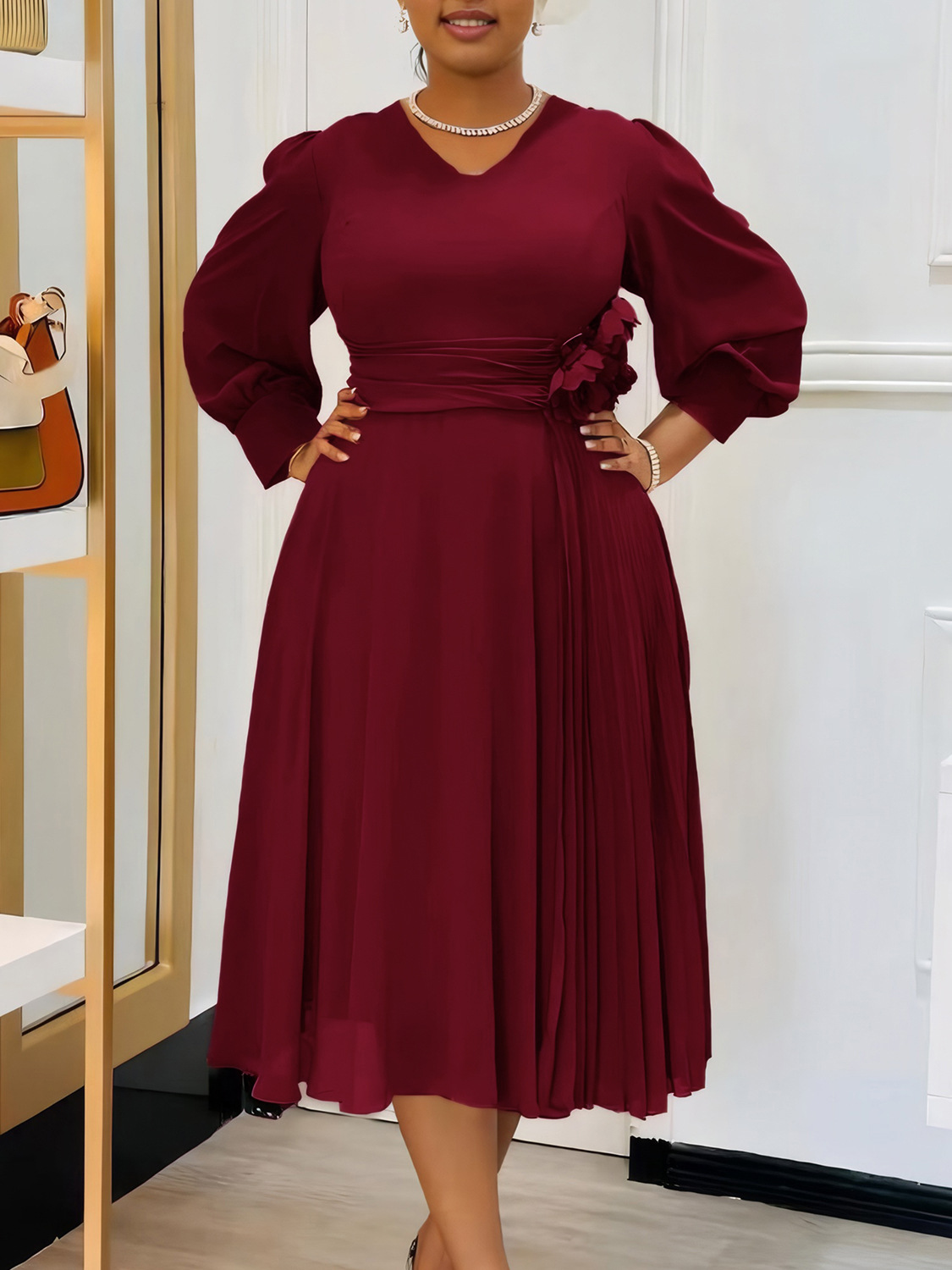 M6291European and American spring foreign trade fashion temperament elegant solid color A-line skirt large size cross-border dress