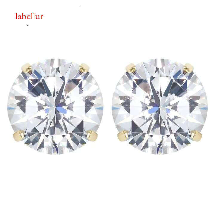 Iced solid pound Hiphop Bling 4-pole round bright pyroxene earrings