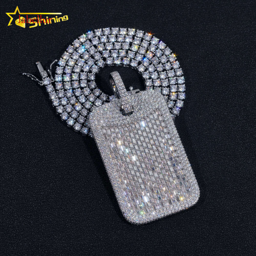 Baguette Tag Hip Hop Fashion Vvs Moissanite Dia Fully Iced Out Pendant Fine Jewelry New Arrivals