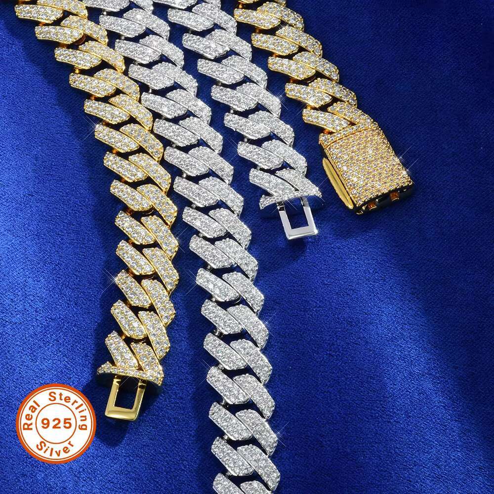 High Quality Luxurious 12mm Diamond-Shaped Cuban Chain Necklace with Silver Moissanite Box Clasp Wholesale