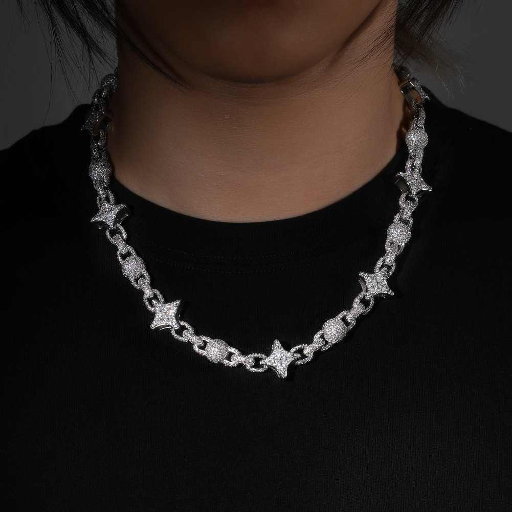 Luxury Jewelry Fashion Hip Hop New Arrival Silver Four Pointed Star Bead Chain Luxury Minimalist Small Batch VVS Moissanite Iced Out Trendy Men's