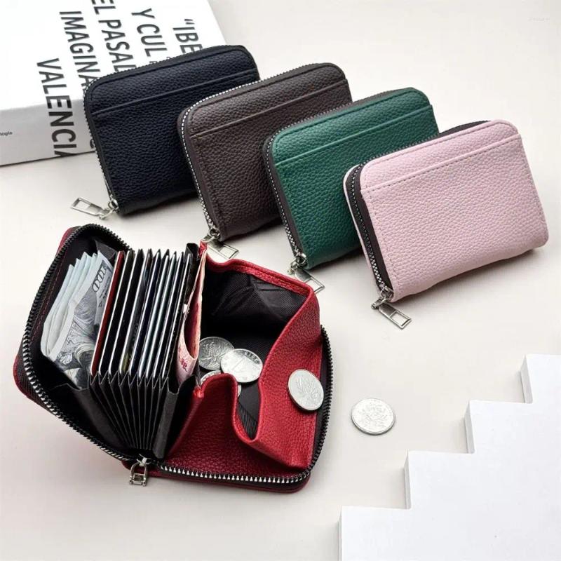 Card Holders Practical PU Leather Women's Wallet Multi-Cards Slot Solid Color S Holder Anti-theft Portable Zipper Coin Purse Men