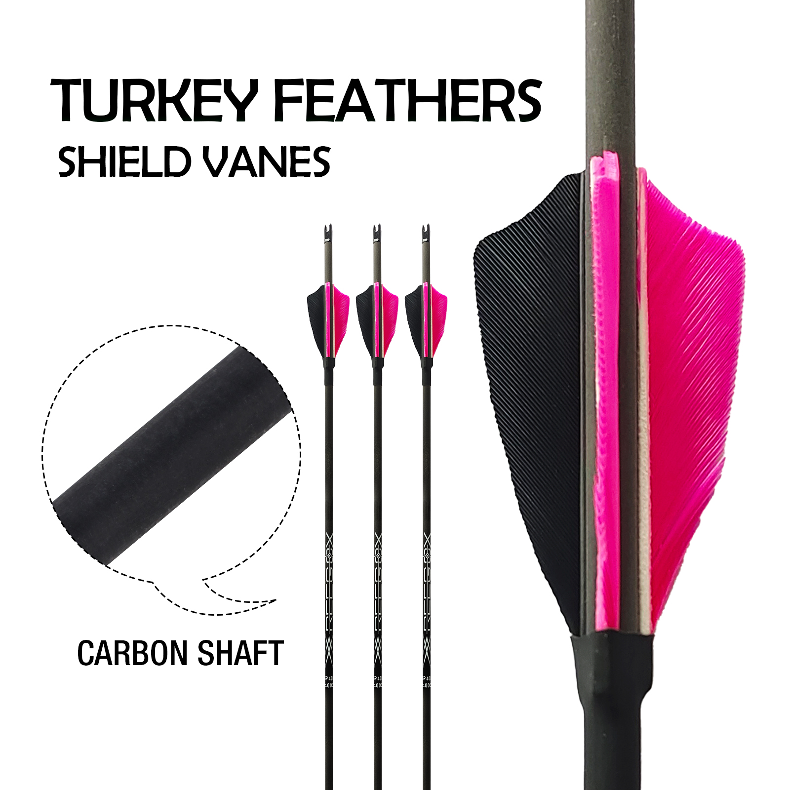 31inch Hunting Arrows without Arrowheads Turkey Feathers Carbon Archery Arrows 4.2mm Targeting Arrows for Recurve Bow & Compound Bow Spine 350-1500 Ar