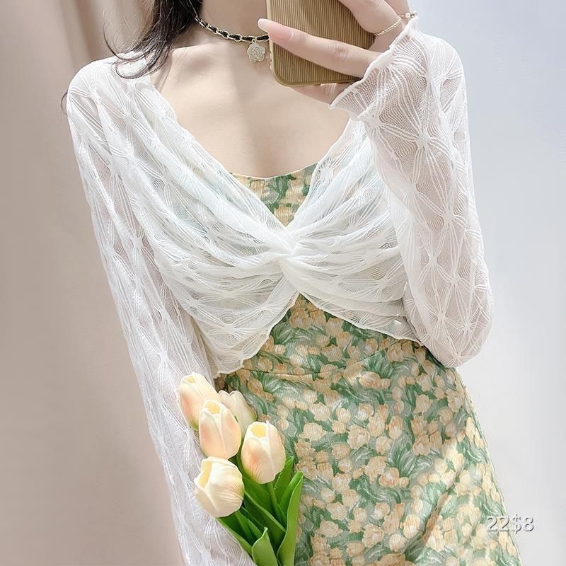 K1181 Fashionable ultra-short sun protection blouse for women in summer with suspender skirt, mesh shawl and fashionable high-end lace top