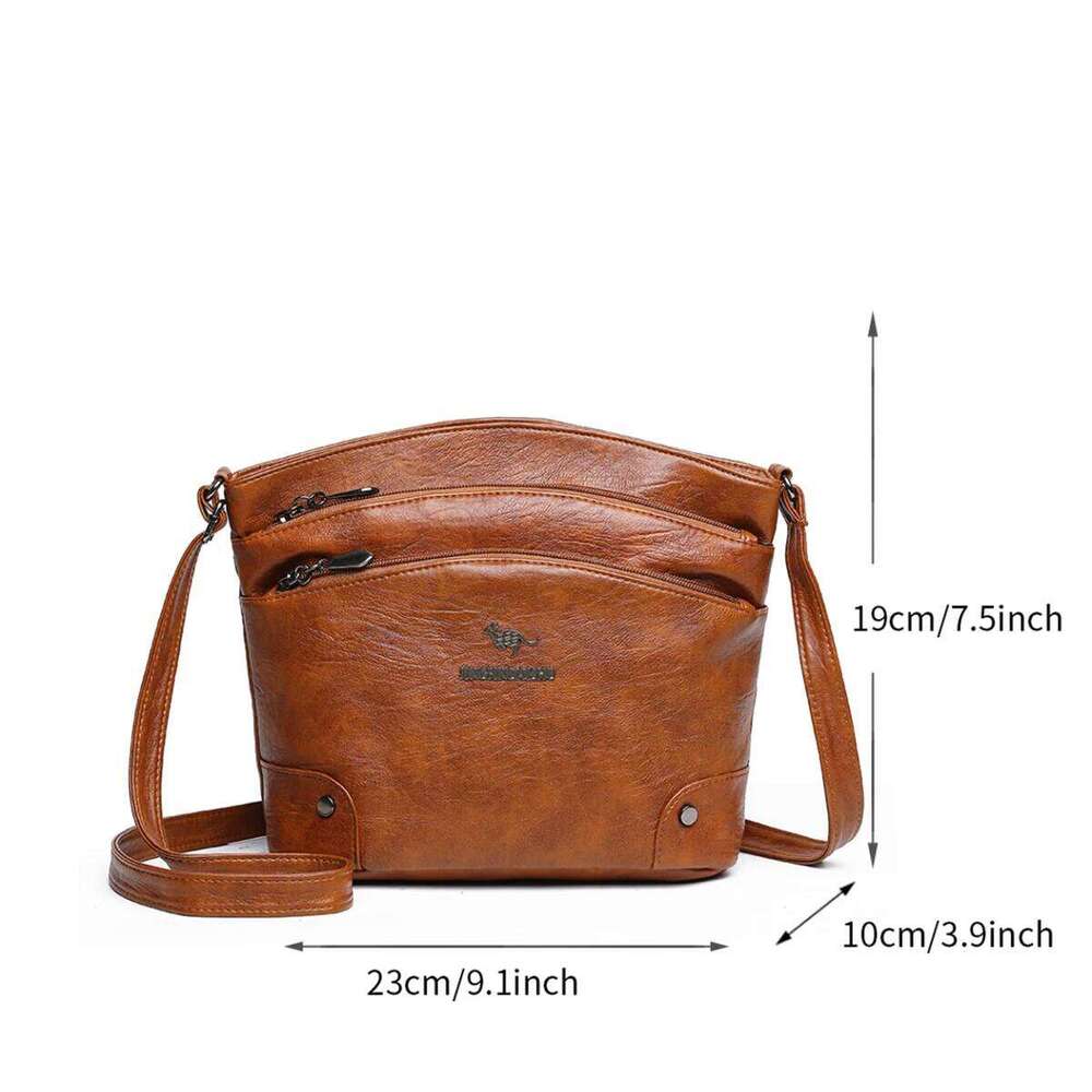 Business Casual Kangaroo Shoulder Women PU Multi-Compartment Zipper Adjustable Strap Crossbody Bag for Daily Use