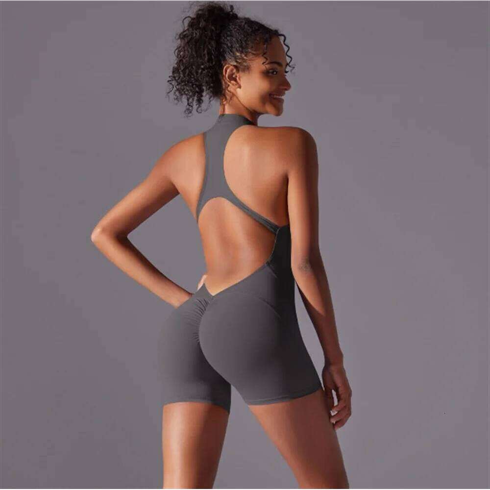 High intensity exercise back yoga set, quick drying wrinkle removal, hip lifting, tight fitting jumpsuit, zipper beauty, nude fe