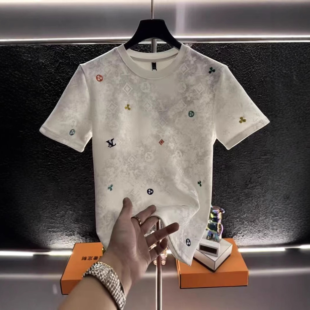 Spring and summer new fashion men T-shirt heavy industrial senior sense fashion T-shirt short sleeved 2025