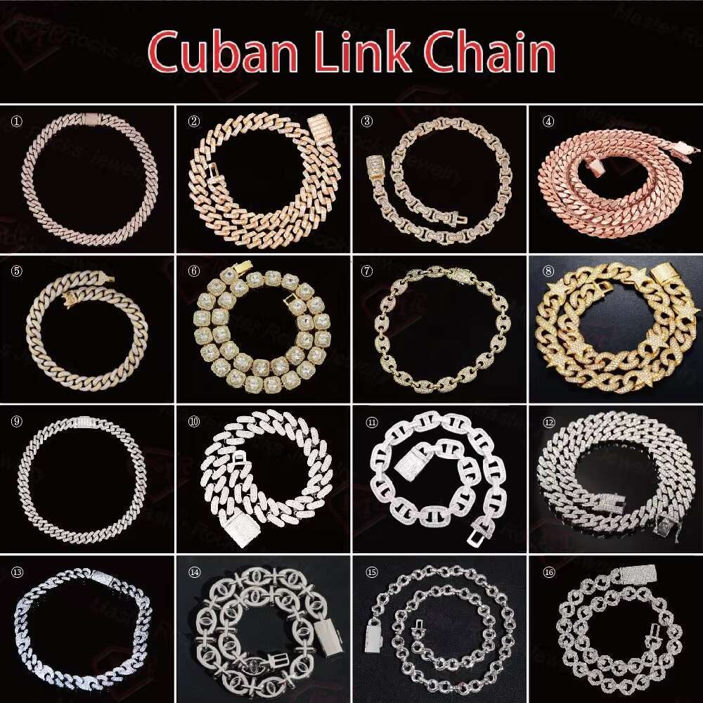 15mm Baguette Moissanite Cuban Iced Out 925 Silver Hiphop Men VVS Diamond Moissanite Cuban Link Chain