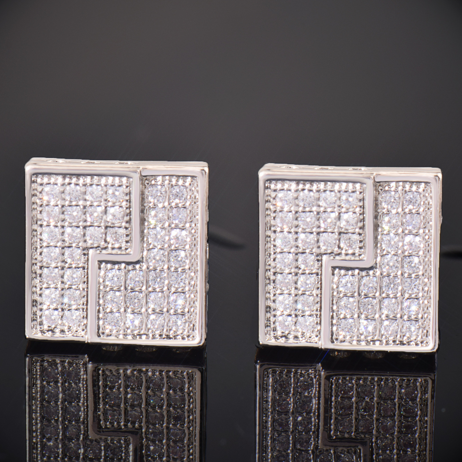 Luxury Jewelry Folded Square Moissanite High Quality Earrings Designer Hip Hop Bling Bling Pass the diamond tester