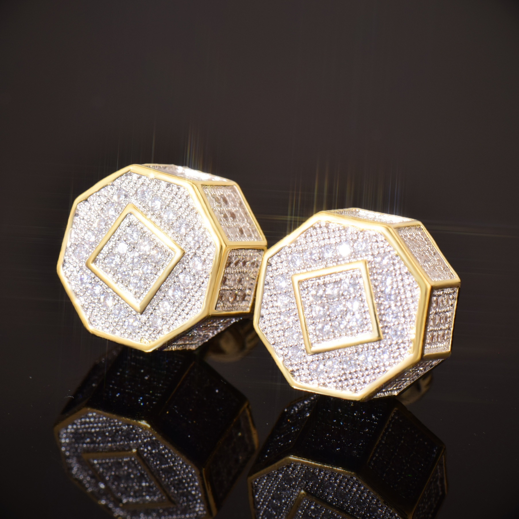 Luxury Jewelry Unique Hip Hop Octagon Earrings Minimalist Full Diamond Creative Designer Iced Out Pass the diamond tester