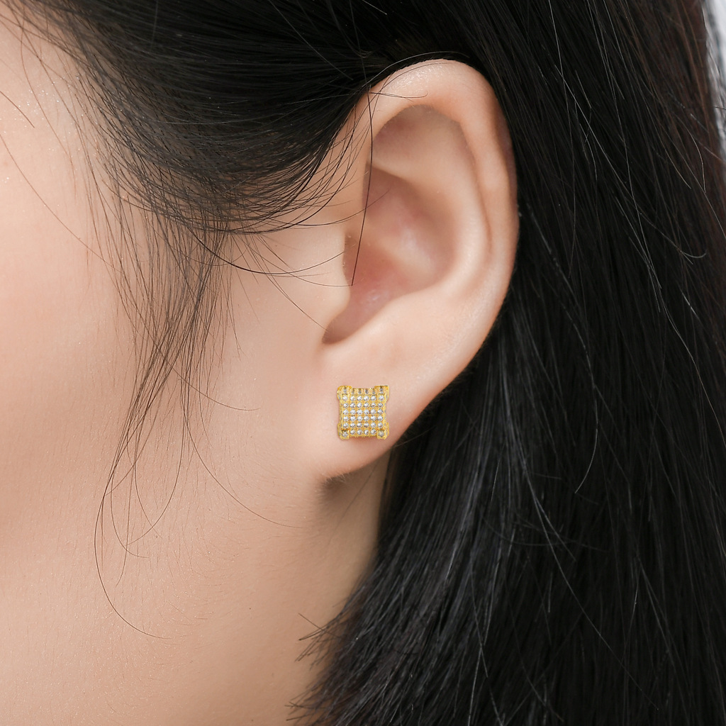 Luxury Jewelry Fashion Hip Hop Men's Square Screw Back Iced Out Bling Bling Unique Trendy Premium Earrings Pass the diamond tester