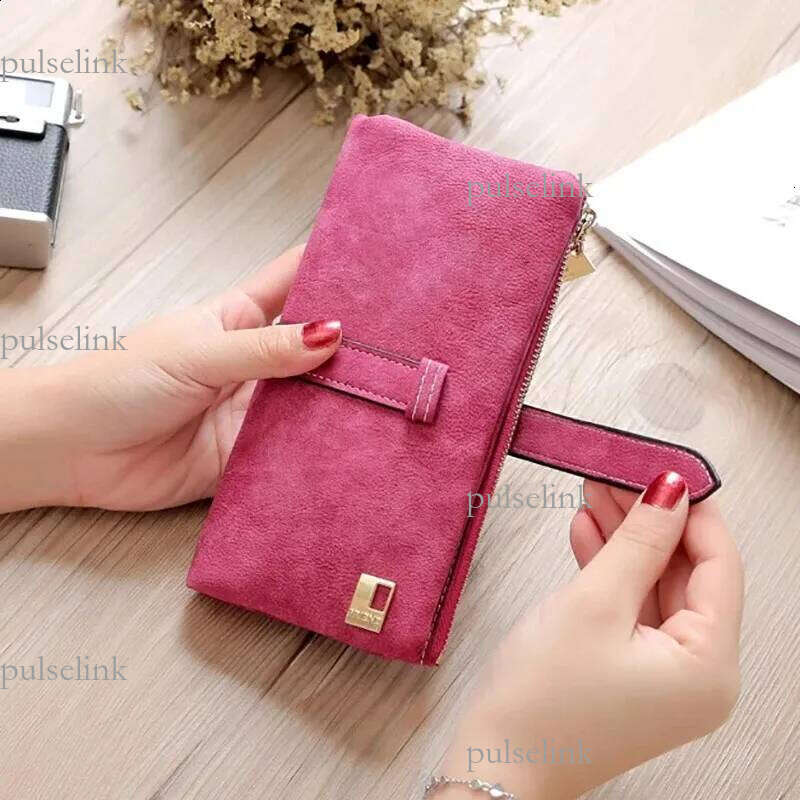 Vintage Women Long Standard Wallets Purse Fold Drawstring Nubuck Leather Zipper Suede Bag Female Simple n Clutch Handbags