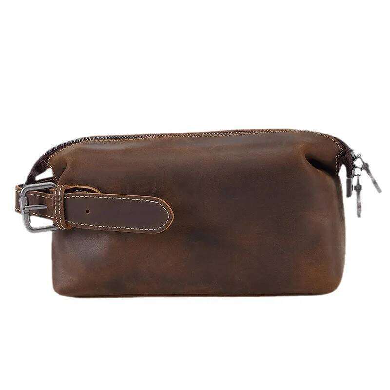 Women's Bags Designer Men's Vintage Top-Grain Leather Clutch Bag - Spacious Travel Toiletry Organizer, Genuine Crazy Horse Crossbody Pouch F