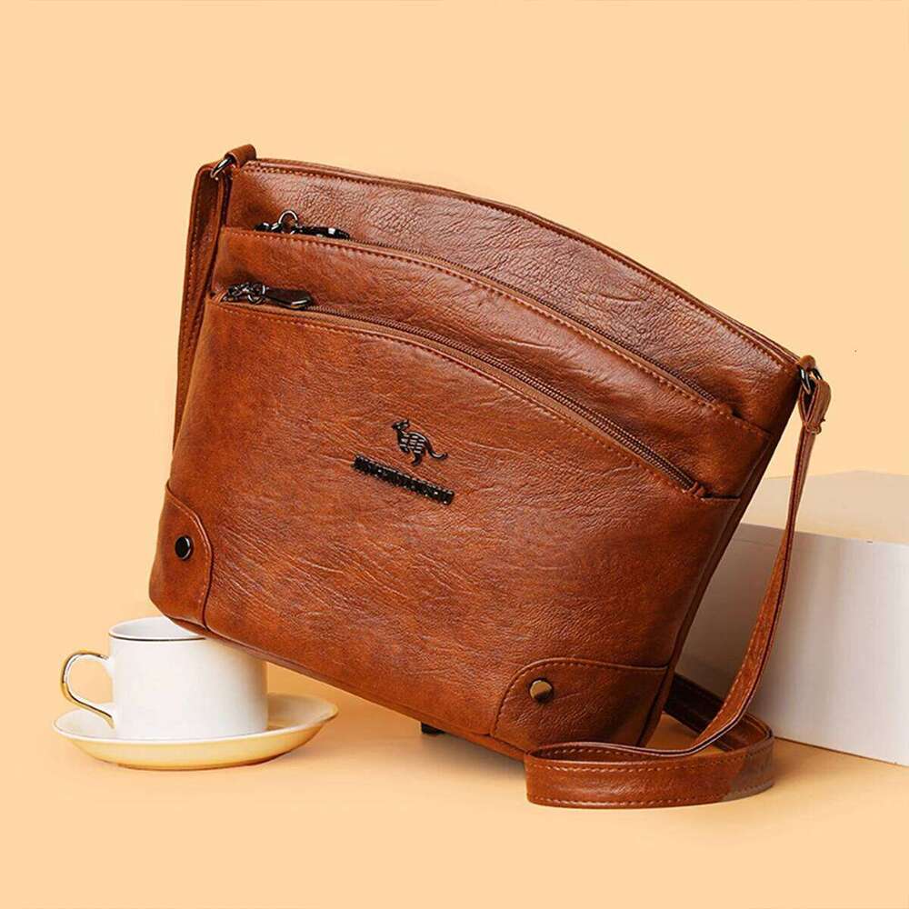 Business Casual Kangaroo Shoulder Women PU Multi-Compartment Zipper Adjustable Strap Crossbody Bag for Daily Use