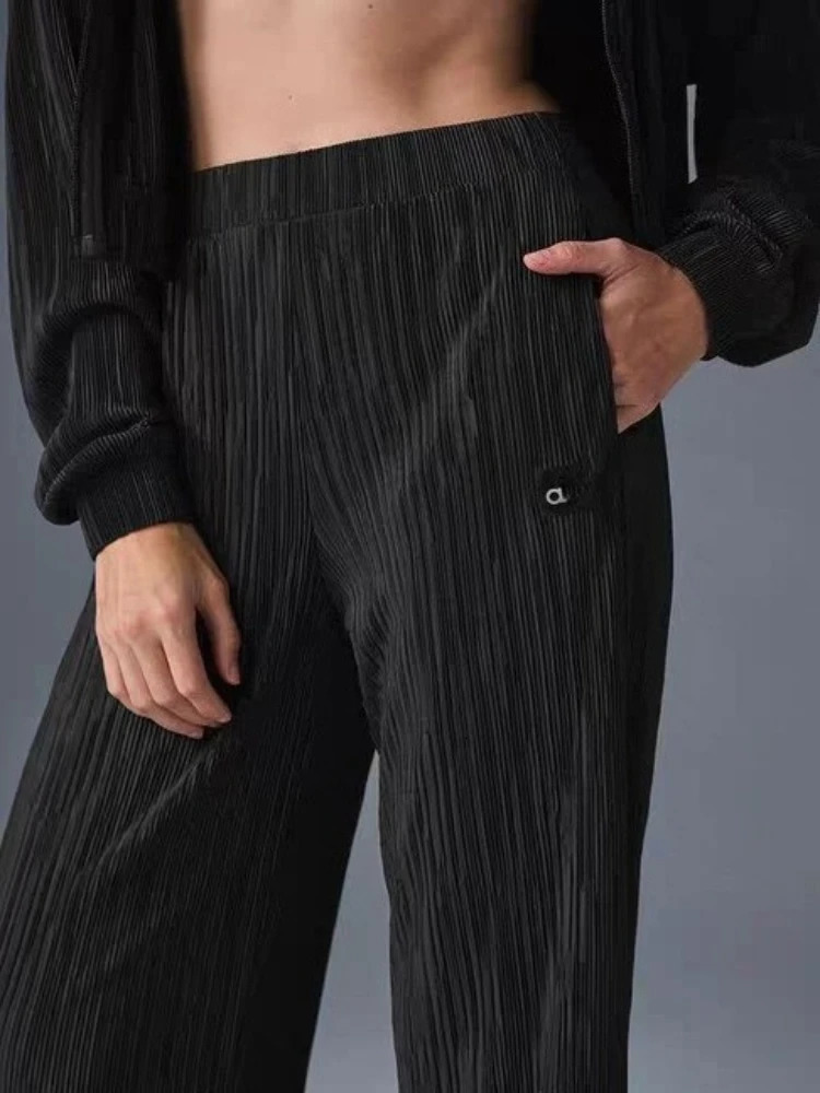 Sport Yoga High Waist Straight Trousers Women Folded Loose Wide Leg Pants Breathable Casual Solid Elastic Womens 250630