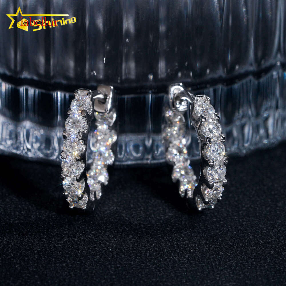 Pass Dias Tester GRA Moissanite 3.0mm Ready to Ship Sier Gold Plated Hoop Fashion Jewelry Earrings