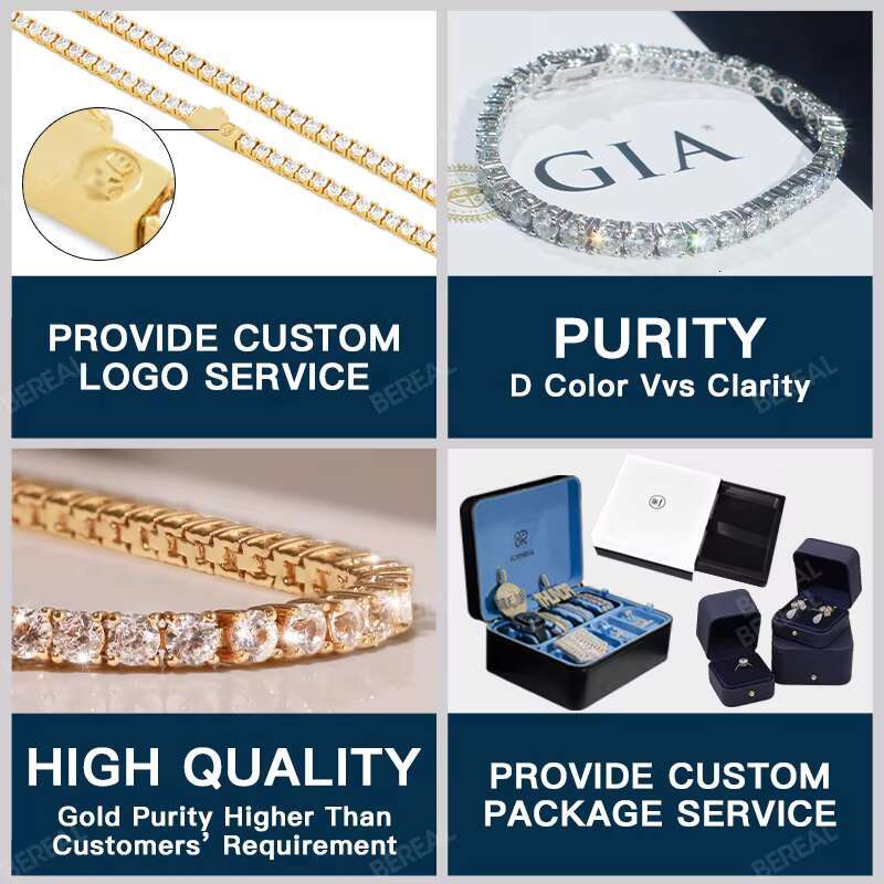 GIA IGI Certified Lab Grown Diamond Tennis Bracelet Chain 10K 14K 18K Gold 3MM 4MM 5MM Vvs Lab Created Diamond Tennis Chain