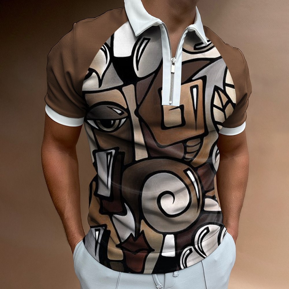 Fashionable men's POLO shirt fashionable T-shirt golf short-sleeved shirt POLO shirt with zipper check men's T-shirt top