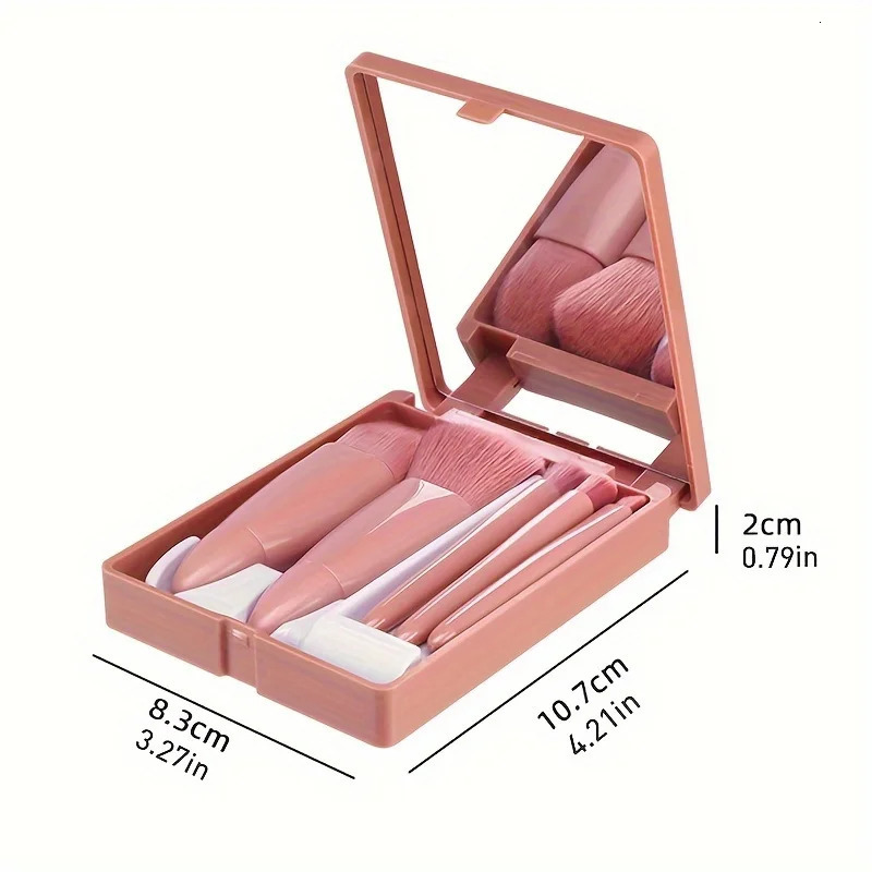 5Piece Mini Makeup Brush Set with Mirror Case Foundation Eyeshadow Blush 250716