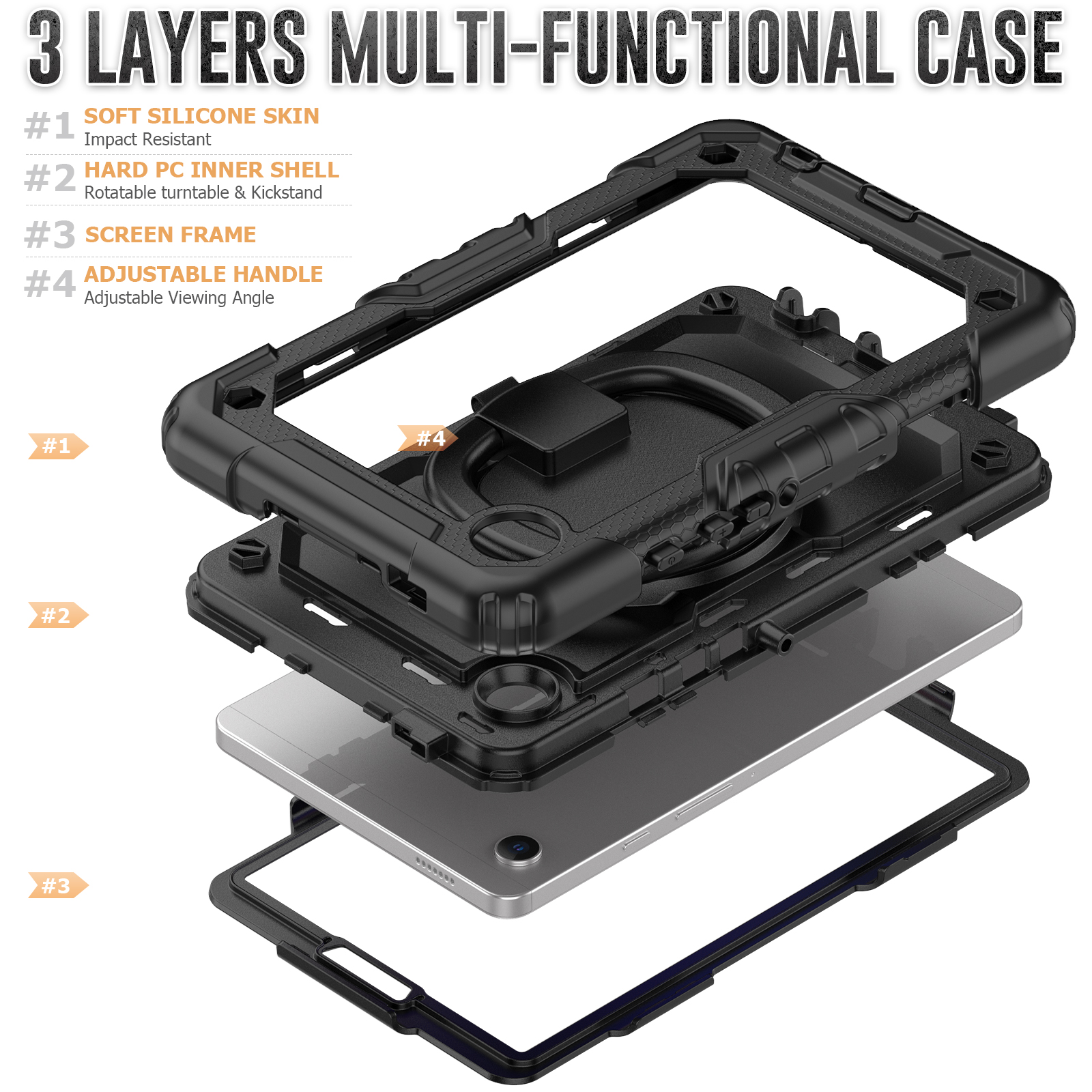 Case For Samsung Galaxy Tab A9 8.7 inch 2023 Pull Ring Handle 360 Rotating Stand Tablet Cover Rugged Silicone + PC Shockproof kids Safe Cases with Sho