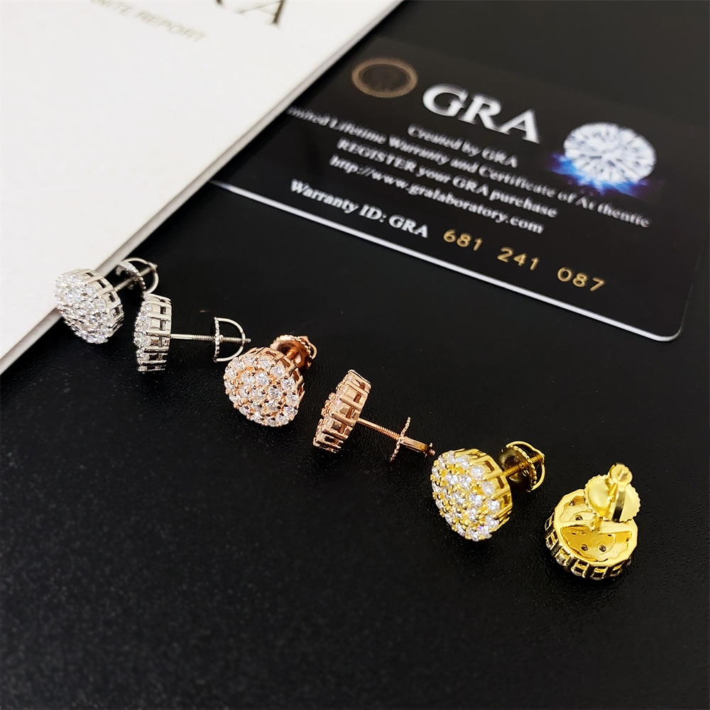 925 Sterling Silver Fashion Cute Earrings Small Stud Vvs Miossanite With Certificate Gold Plated
