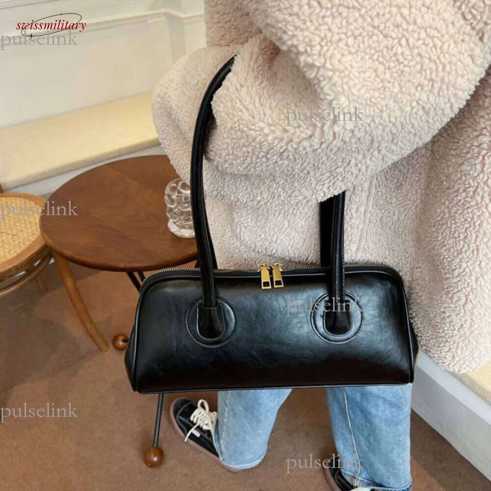 2025 New Boston Pillow Tote Women Real Leather Retro Bowling Bag Designer Handbag Large Capacity Crossbody Bags
