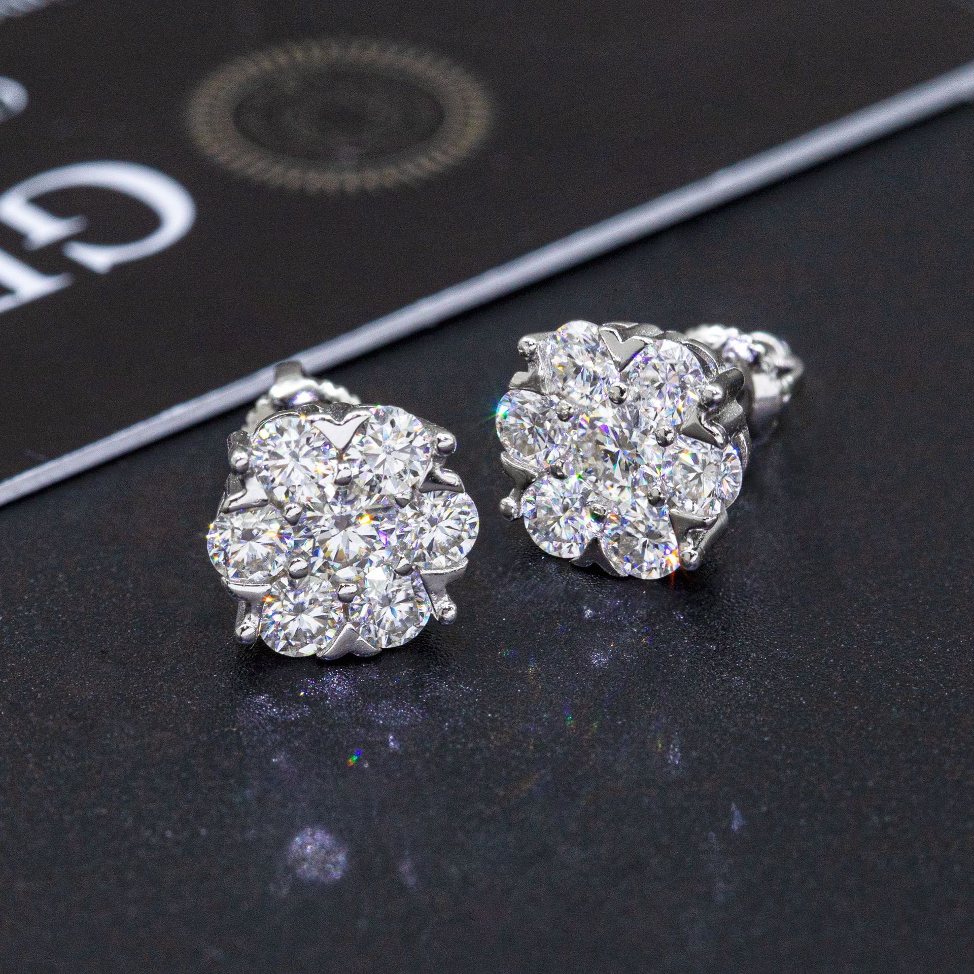 Bling Bling Fine Jewelry Moissanite Stone 925 Sterling Silver Moissanite Stud Big Flower Earrings