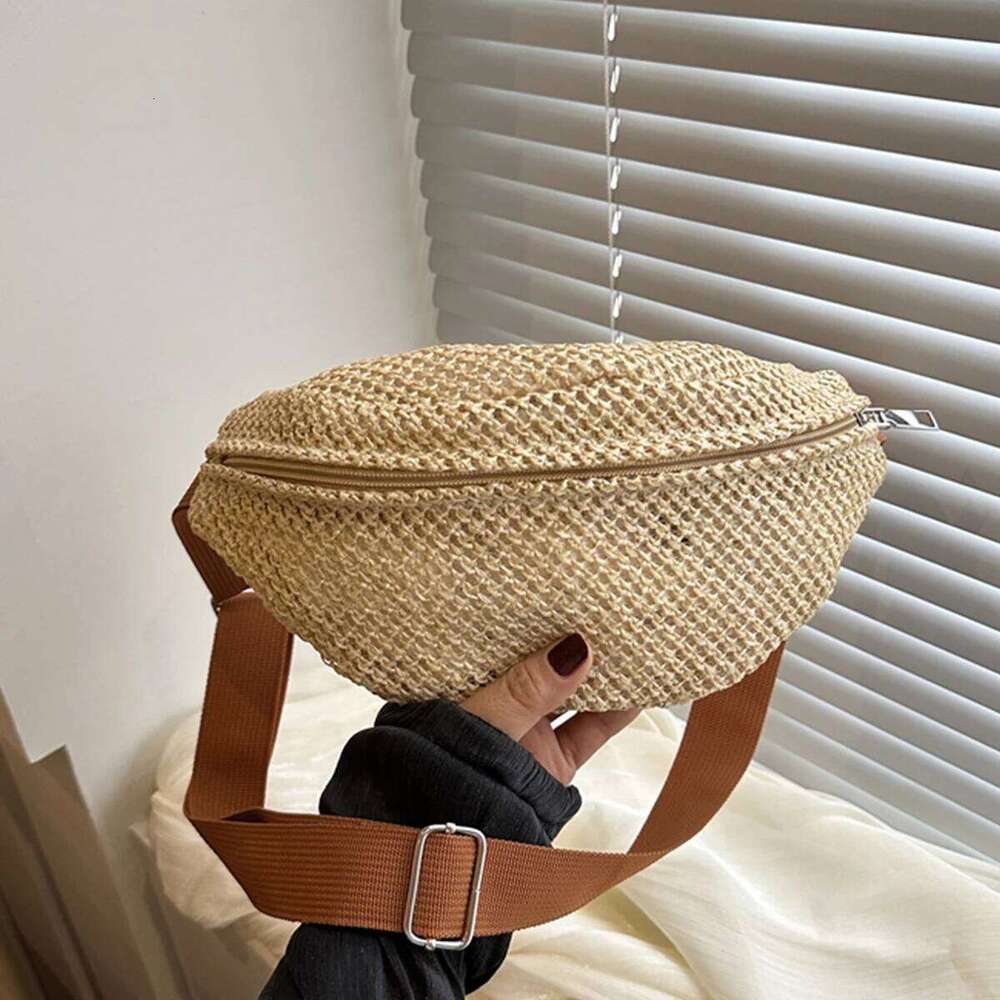 Beach Vacation Lightweight Crossbody Women's Hollow-Out Woven Chest Adjustable Strap for Resort Daily Straw Bag