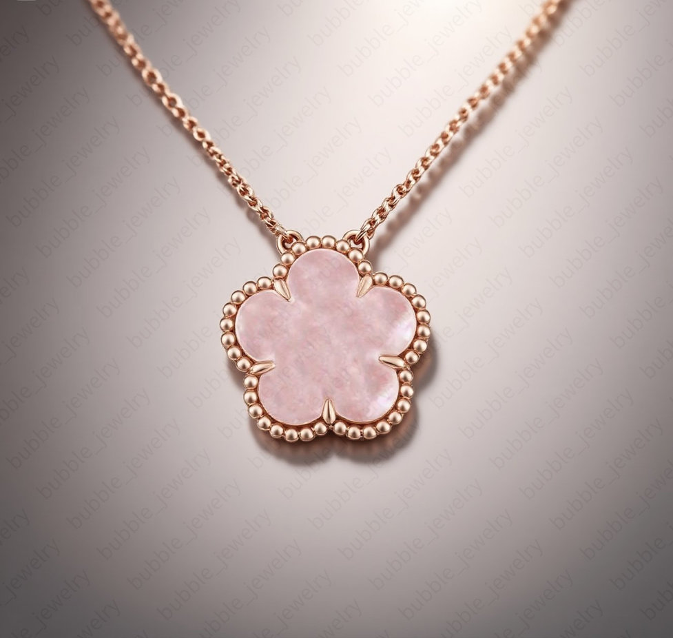 er Clover Necklace Rose Gold Flower Pendant Grey Mother of Pearl Necklace Diamond Accent Gift for Women Z250910