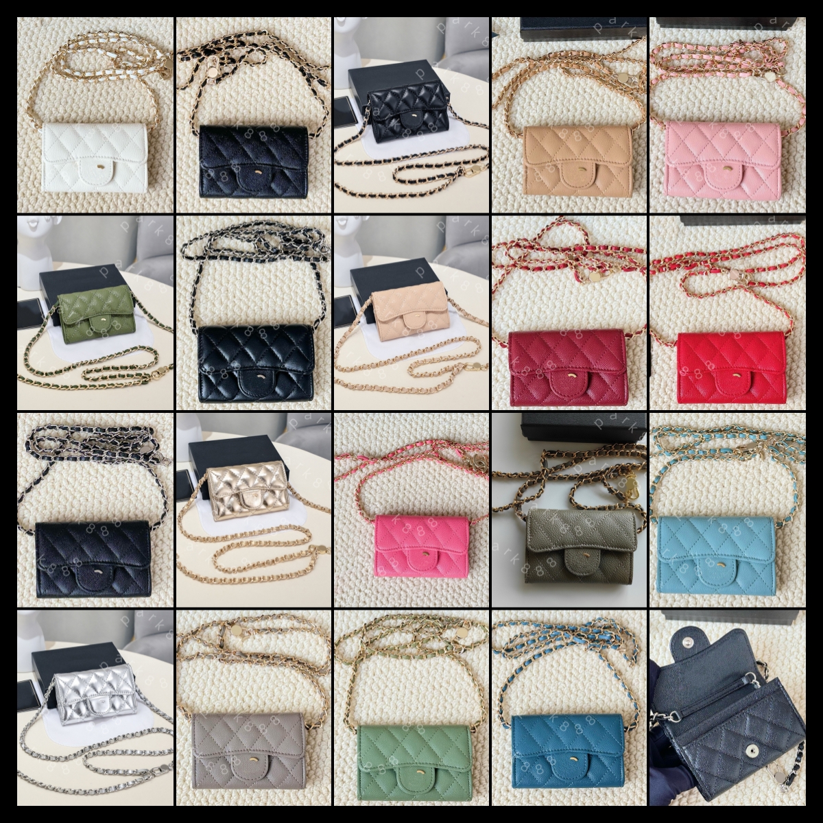 (Order by pic in opt, not by desc) Quilted Leather Crossbody Card Holder with Chain Strap Everyday Crossbody wallets