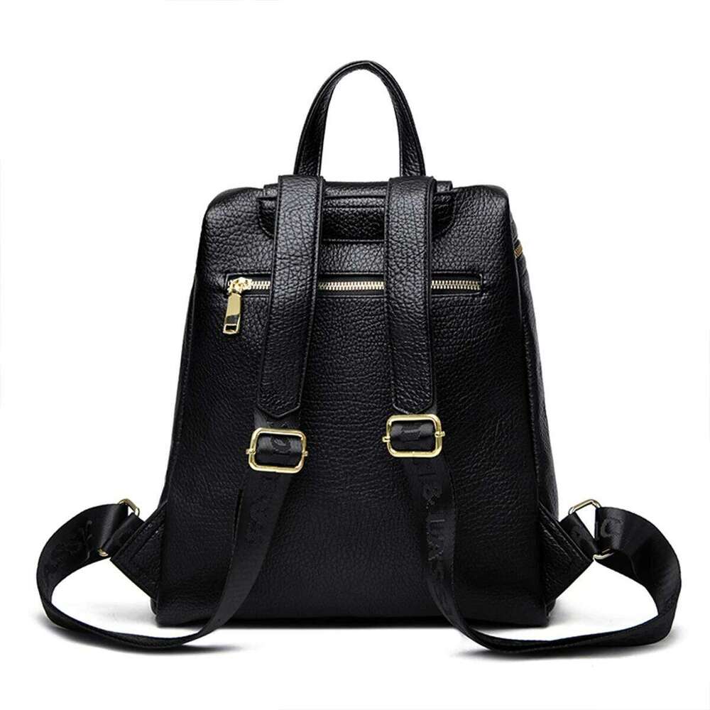 Fashion Glossy Leather-Texture PU Backpack Shoulder Bag Solid Color Large Capacity Flap Snap + Zip for Daily Use