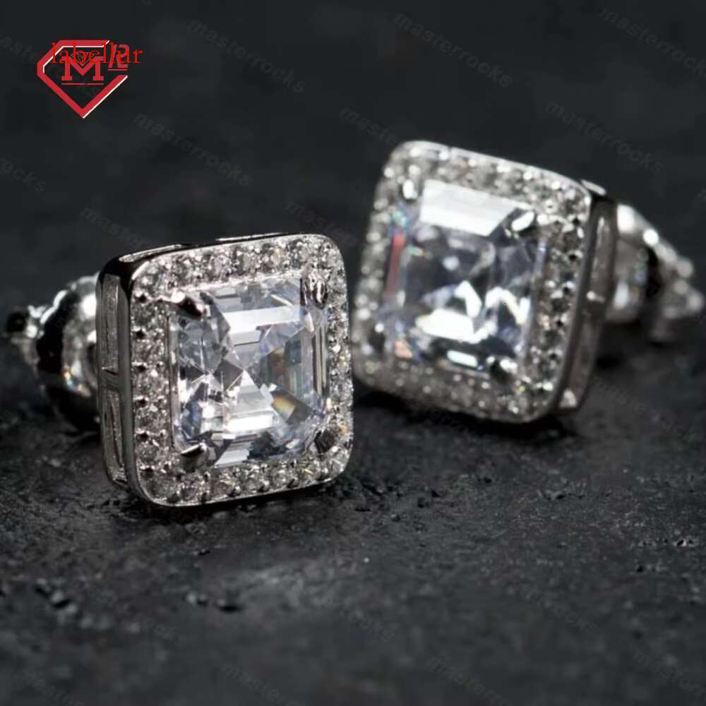 Men's Hip Hop Pure Sier Iced Vvs Square Mossstone Earrings