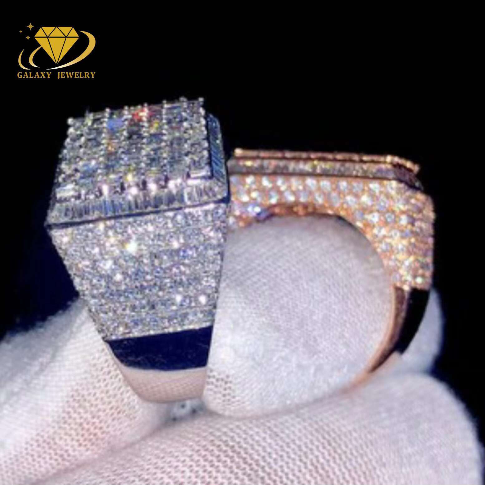 Fine Jewelry 925 Silver White Gold/Rose Gold Plated Moissanite Ring Custom Hip Hop Iced Out Baguette Cut Diamond Rings for Men